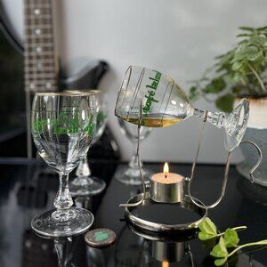 Set Irish Coffee Chef Mates 4 Wine Glasses + Warming Stand + Recipe Booklet